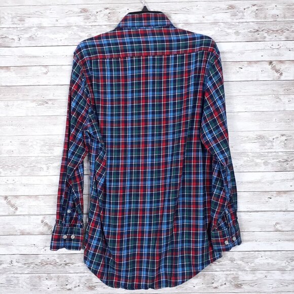 Tailorbyrd Mens Stretch Flannel Shirt M Button Up Plaid Blue Red 843 - Picture 2 of 6